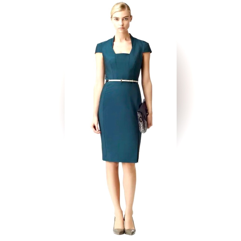 REISS Ilda midi structured sheath dress Teal